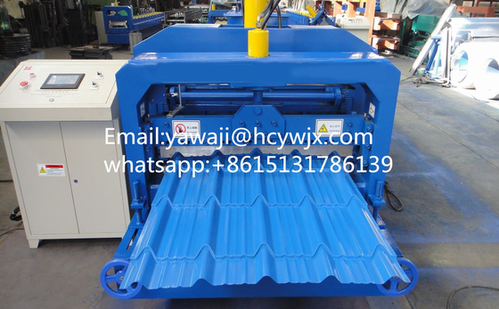 टिकाऊ चेन ड्राइव 70 मिमी शाफ्ट व्यास के साथ Trapezoidal रंग ग्लास्ड छत टाइल रोल बनाने की मशीन