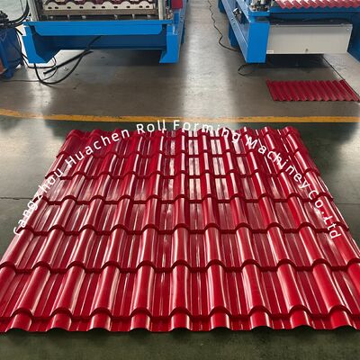 पीपीजीआई/जीआई रूफ टाइल्स के लिए 5.5KW पावर के साथ 1200mm सामग्री चौड़ाई 18 रोलर्स ग्लेज्ड टाइल रोल बनाने की मशीन